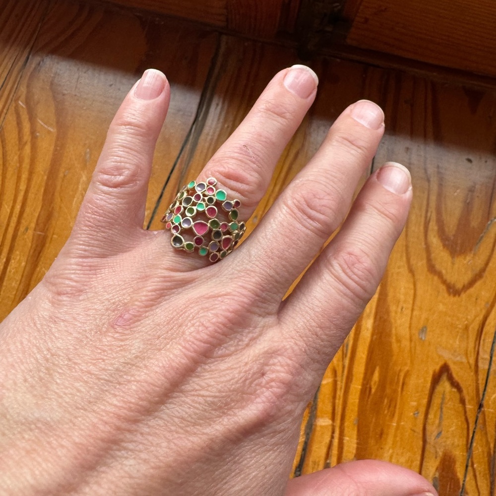 Gold-Tone Multicolor Enamel Dome Ring